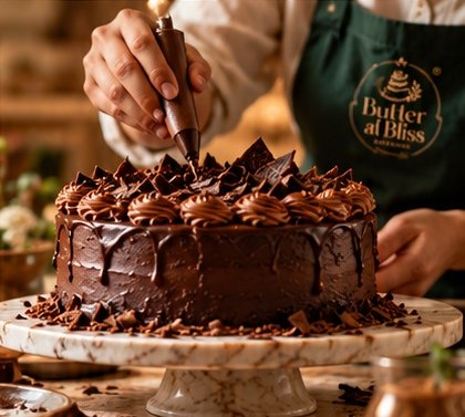 Handcrafted chocolate cake at Butter at Bliss